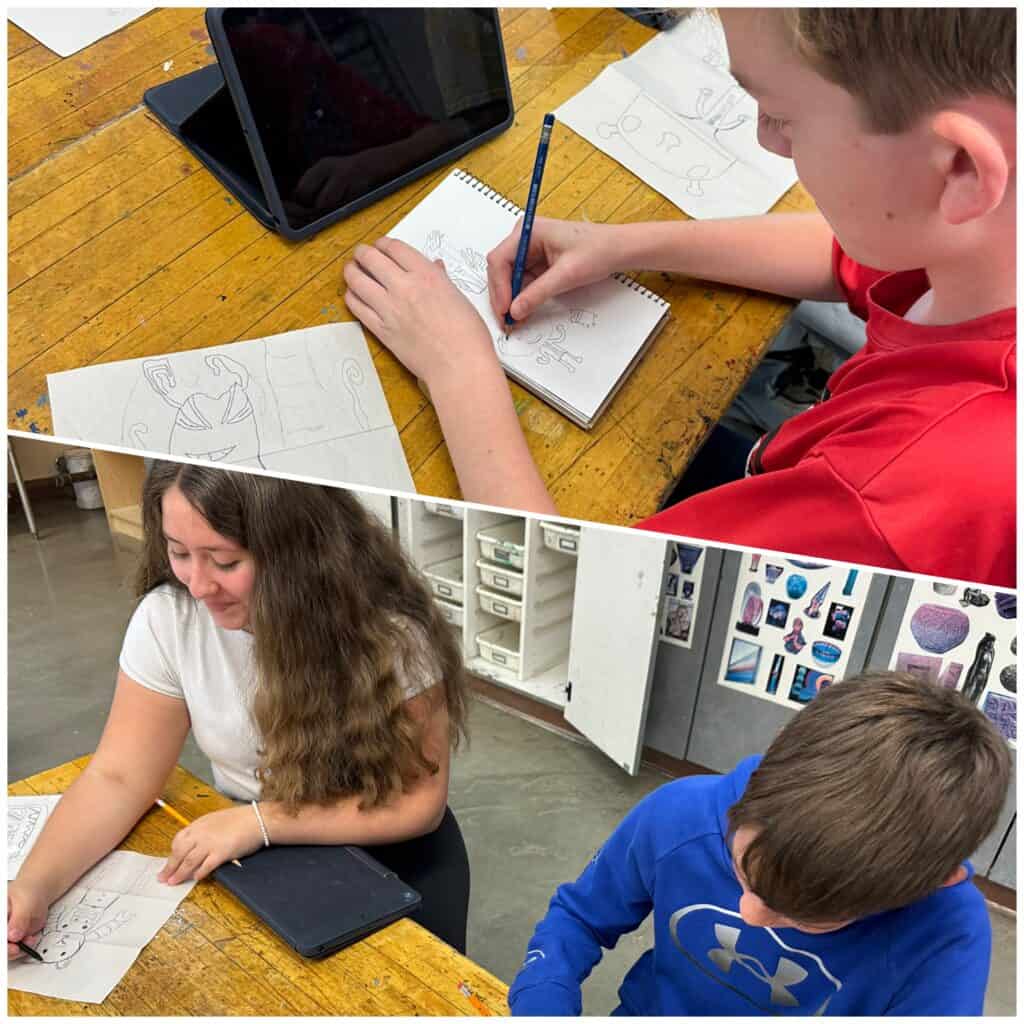 Seventh-grade art students are letting their imaginations run wild by creating new and unique creatures by mashing parts for different beings together. 