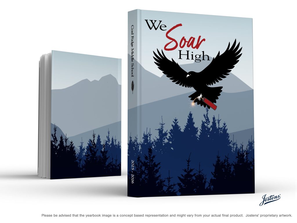 A yearbook cover featuring a soaring eagle, mountains, and trees, titled "We Soar High" for Coal Ridge Middle School.